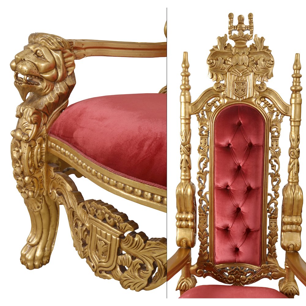 King Chair in Gold Leaf and Burgundy Velvet. Picture 4