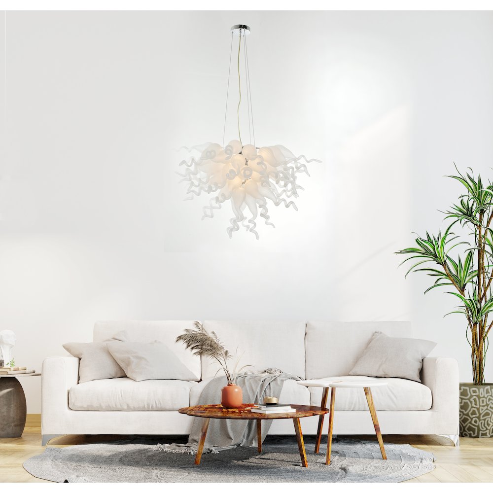 Frosted White Blown Glass Chandelier. Picture 2