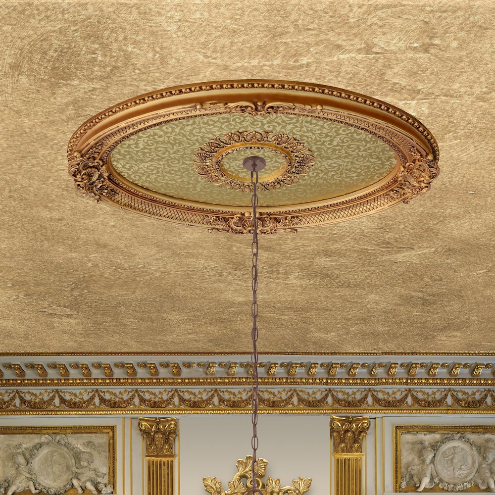 Golden Rocaille Oval Chandelier Ceiling Medallion. Picture 2