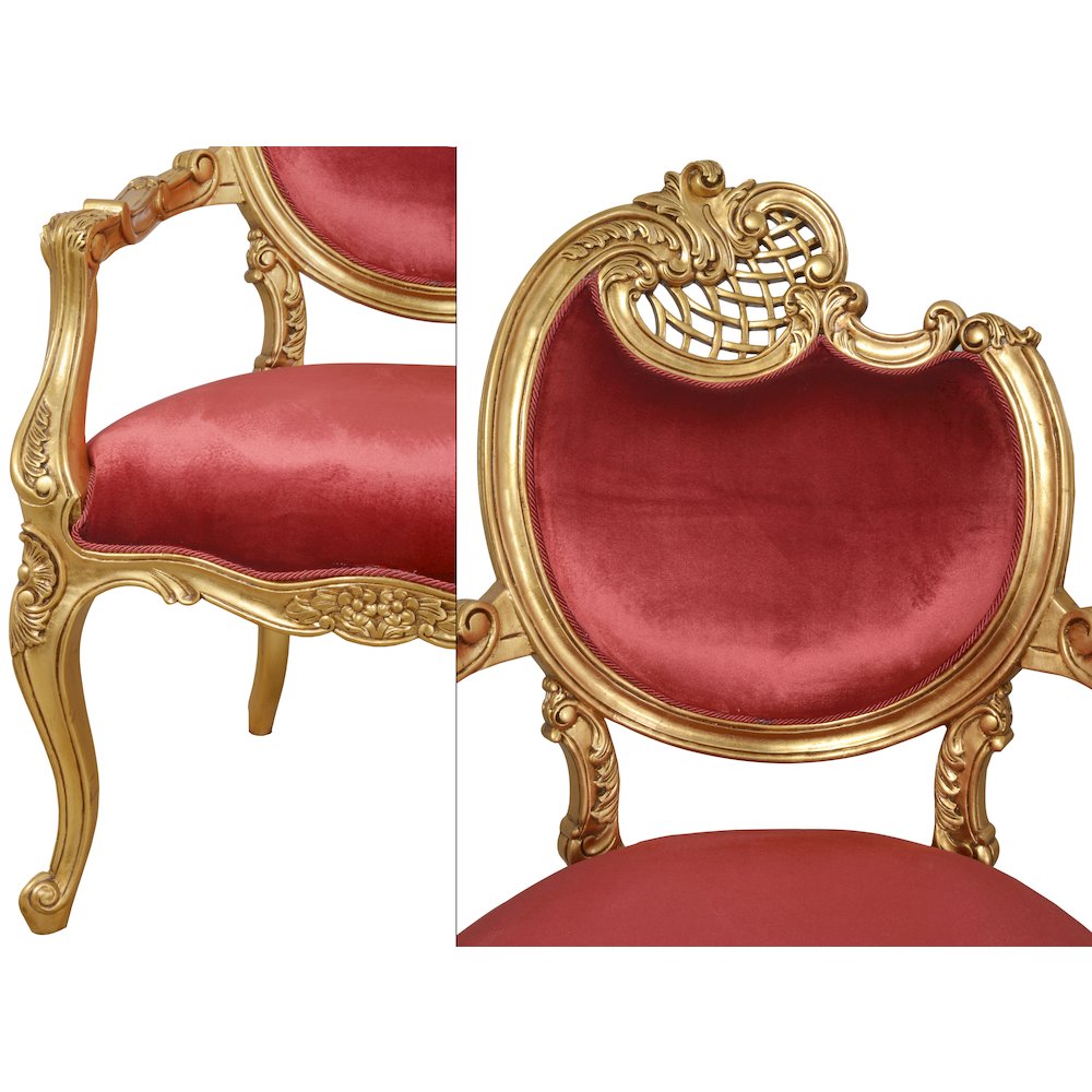 Red Pair of French Rococo Fireside Chairs. Picture 4