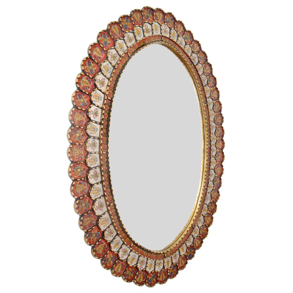 Peruvian Painted Glass Scalloped Mirror. Picture 2
