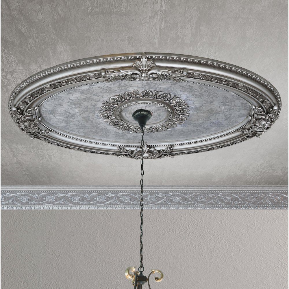 Antique Silver Petite Oval Ceiling Medallion. Picture 1
