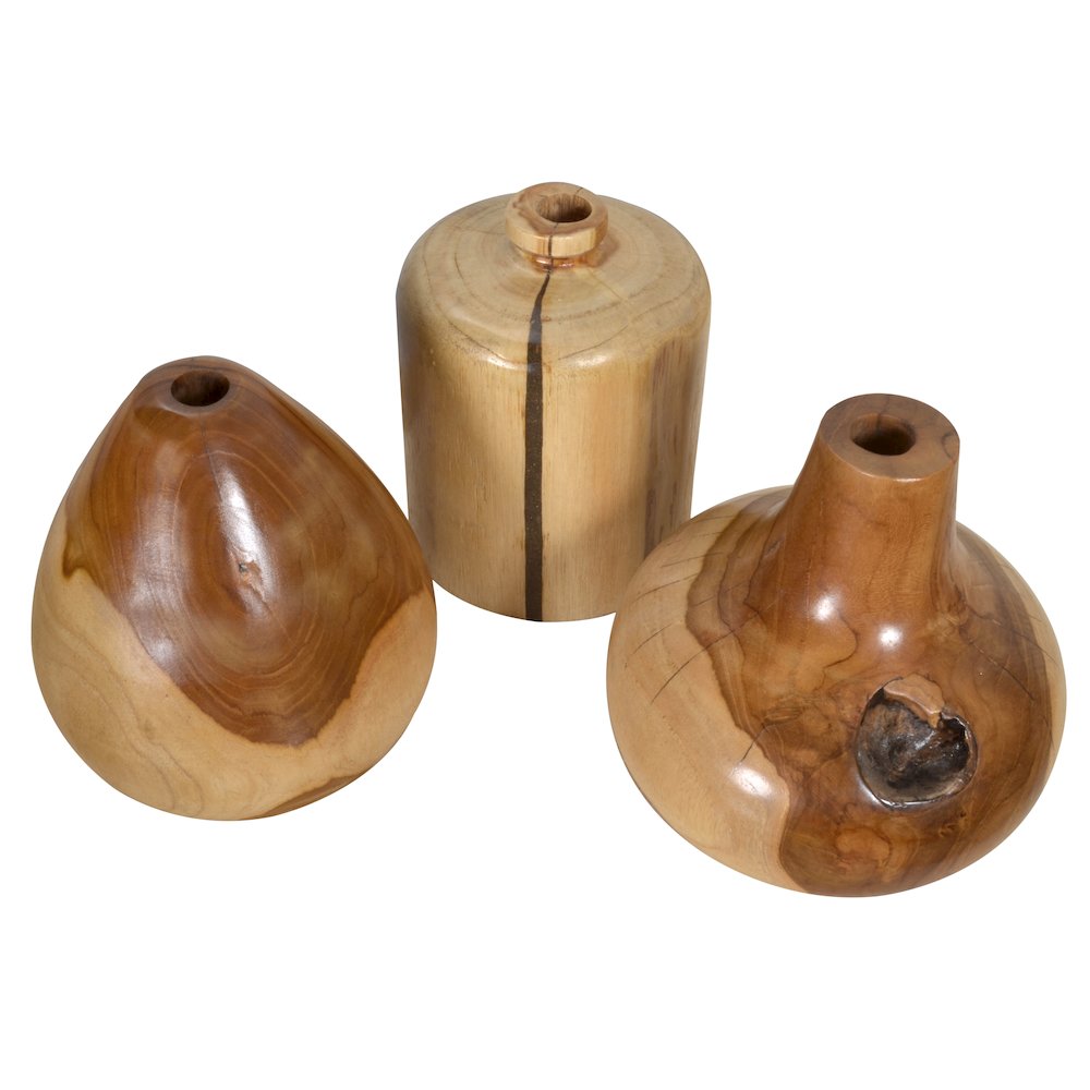 Teak Wood Mini Vases Set of 3. Picture 3