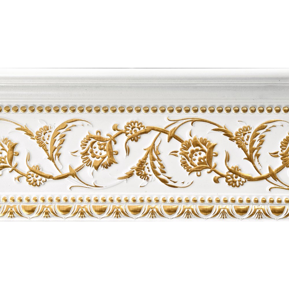 Gold Floral on French White Crown Molding 92 Inch. Picture 1