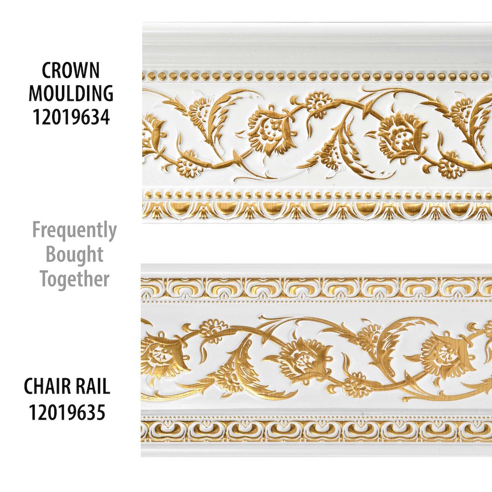 Gold Floral on French White Crown Molding 92 Inch. Picture 3