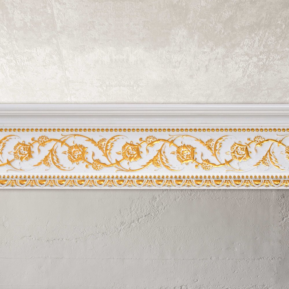 Gold Floral on French White Crown Molding 92 Inch. Picture 4
