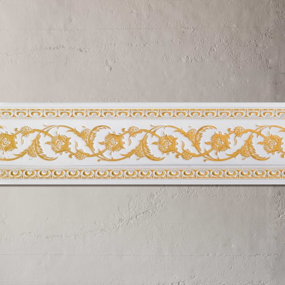 Gold on French White Floral Chair Rail 94 Inch. Picture 4