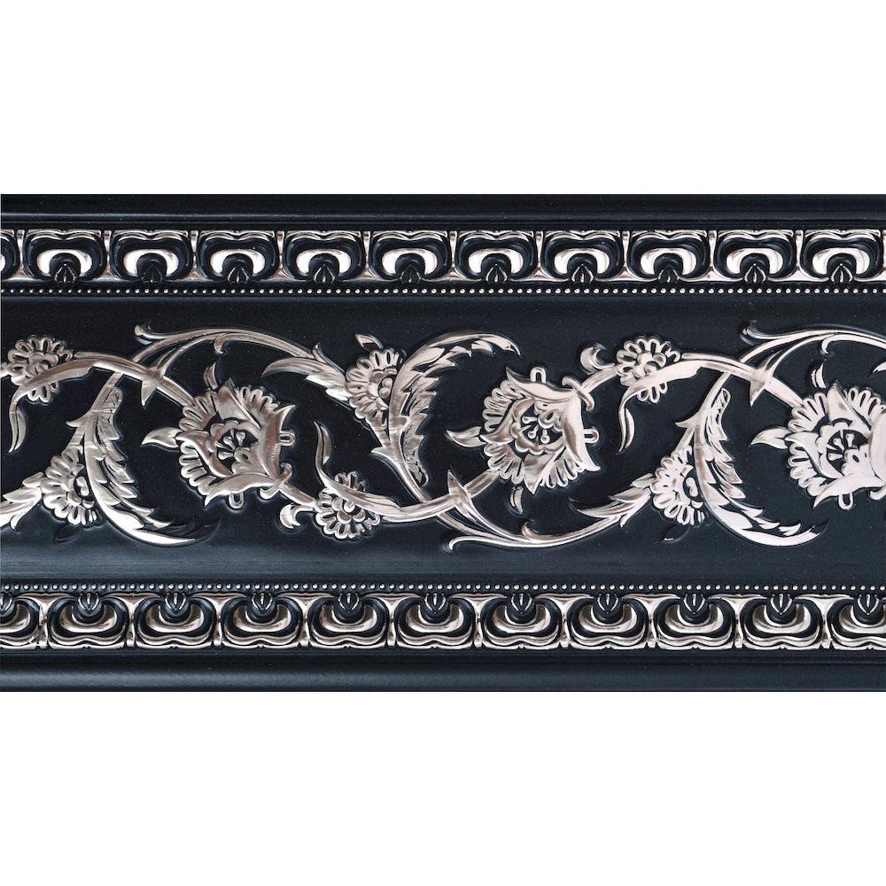 Silver Floral on Black Chair Rail 94 Inch. Picture 1