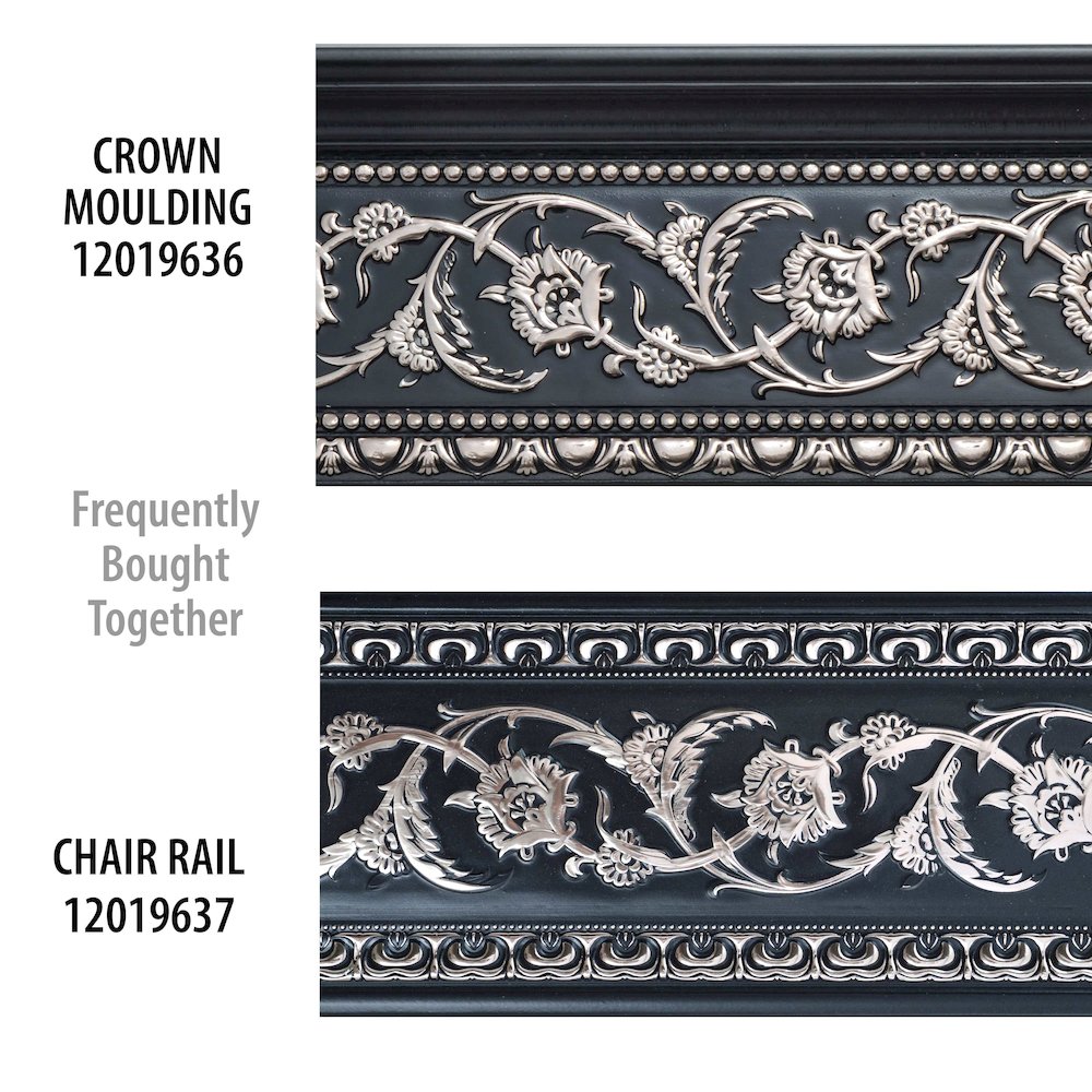 Silver Floral on Black Chair Rail 94 Inch. Picture 3