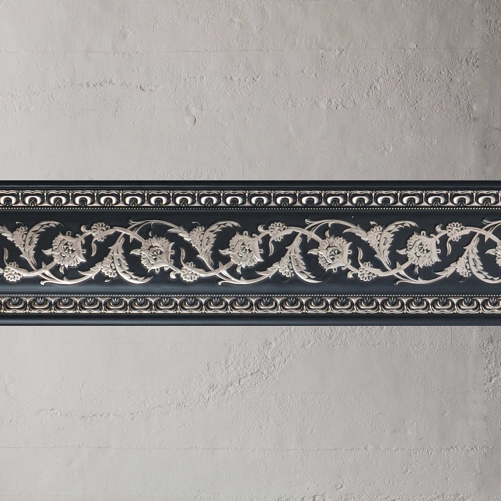 Silver Floral on Black Chair Rail 94 Inch. Picture 4