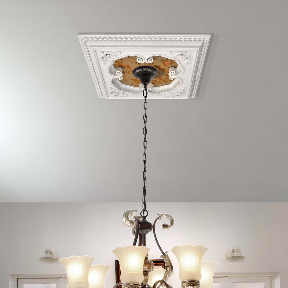 White and Gold Four Leaf Clover Square Chandelier Ceiling Medallion 24in. Picture 1