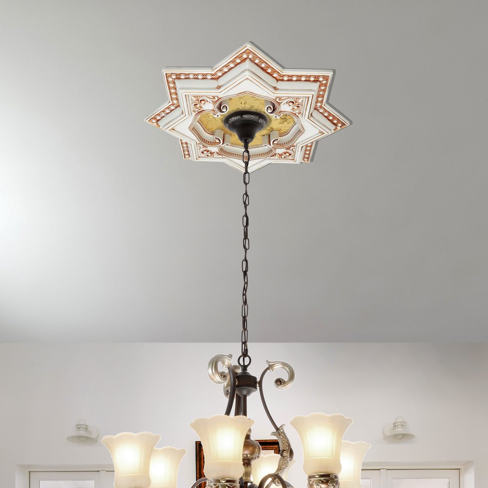 Ivory and Gold Eight Pointed Star Chandelier Ceiling Medallion 24in. Picture 1