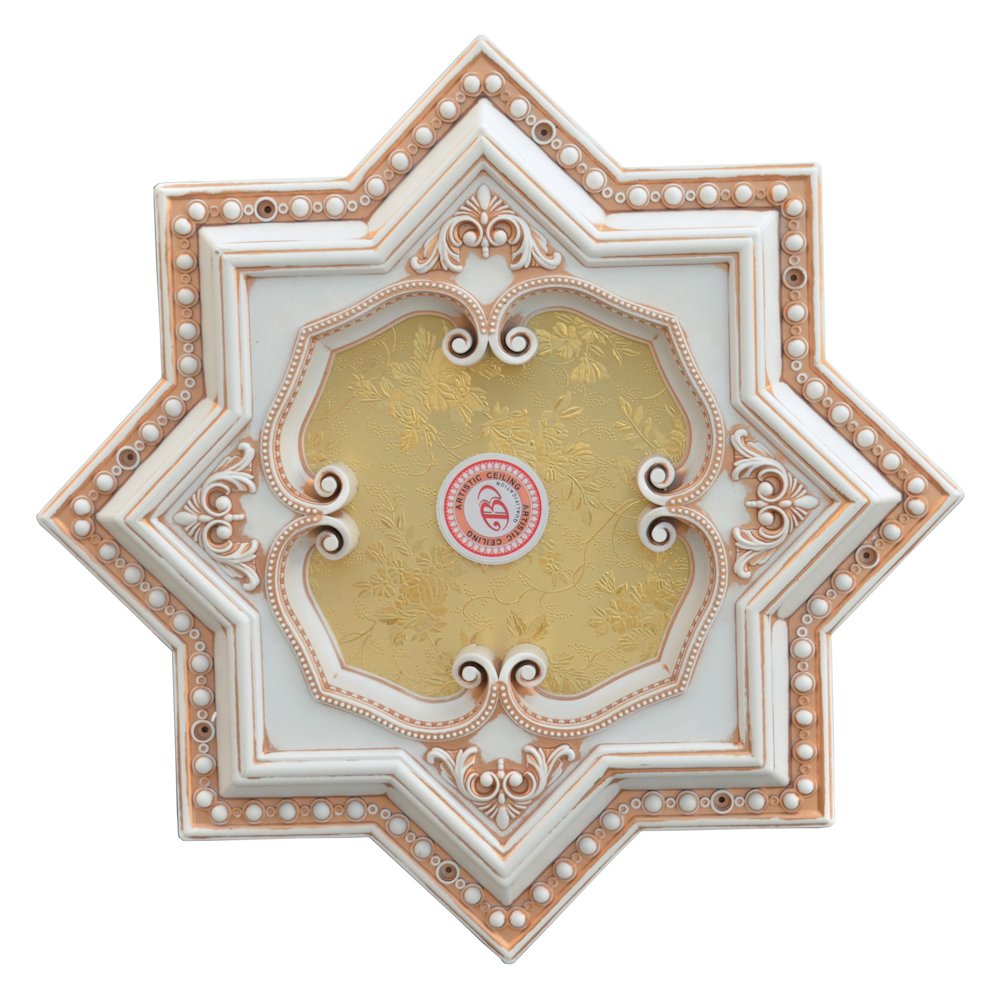 Ivory and Gold Eight Pointed Star Chandelier Ceiling Medallion 24in. Picture 2