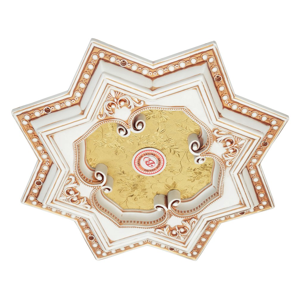 Ivory and Gold Eight Pointed Star Chandelier Ceiling Medallion 24in. Picture 3