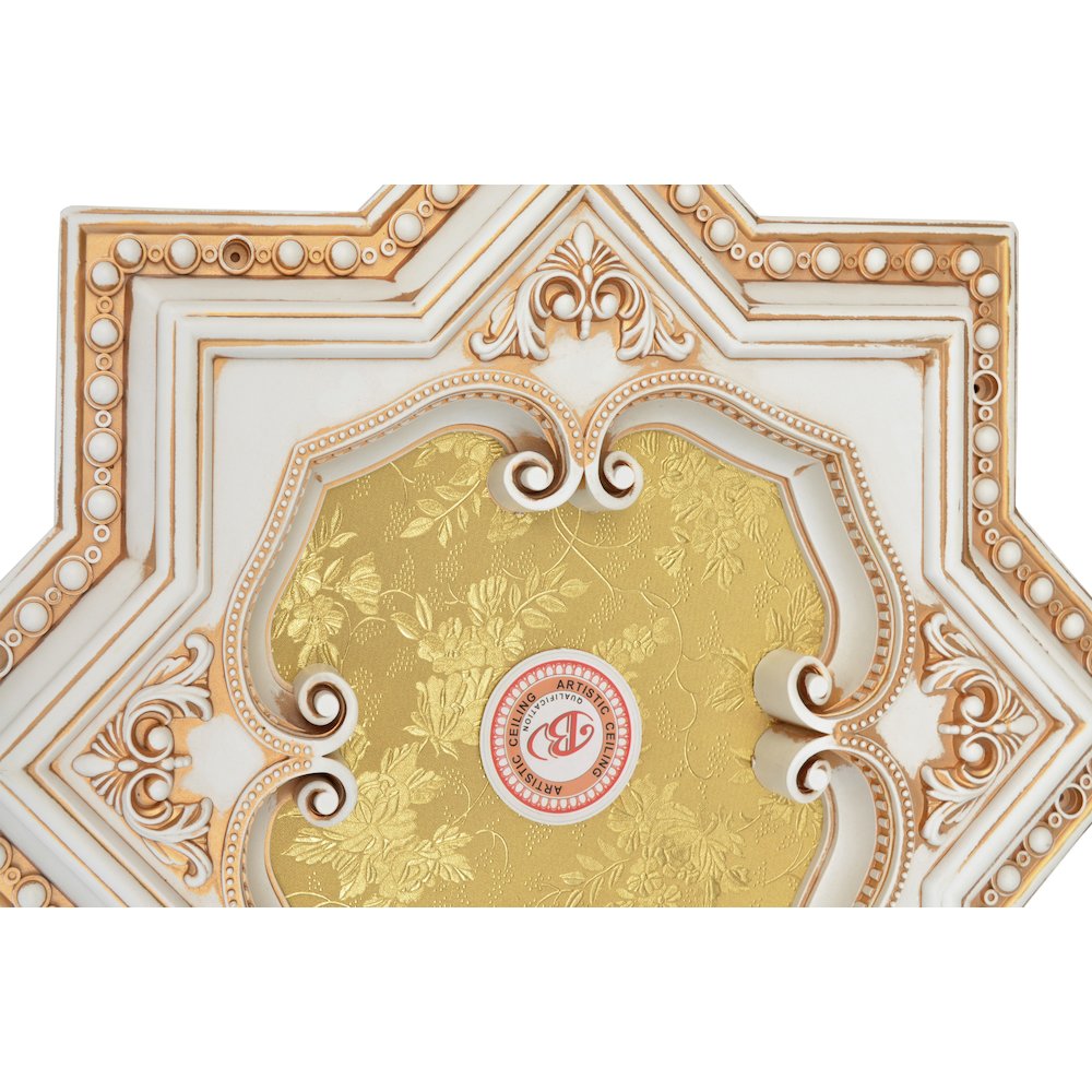 Ivory and Gold Eight Pointed Star Chandelier Ceiling Medallion 24in. Picture 4