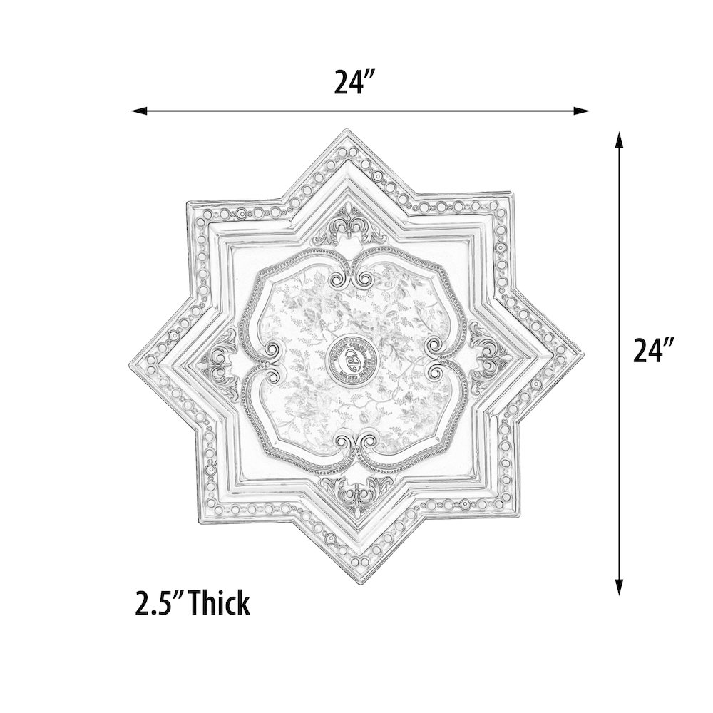 Ivory and Gold Eight Pointed Star Chandelier Ceiling Medallion 24in. Picture 5