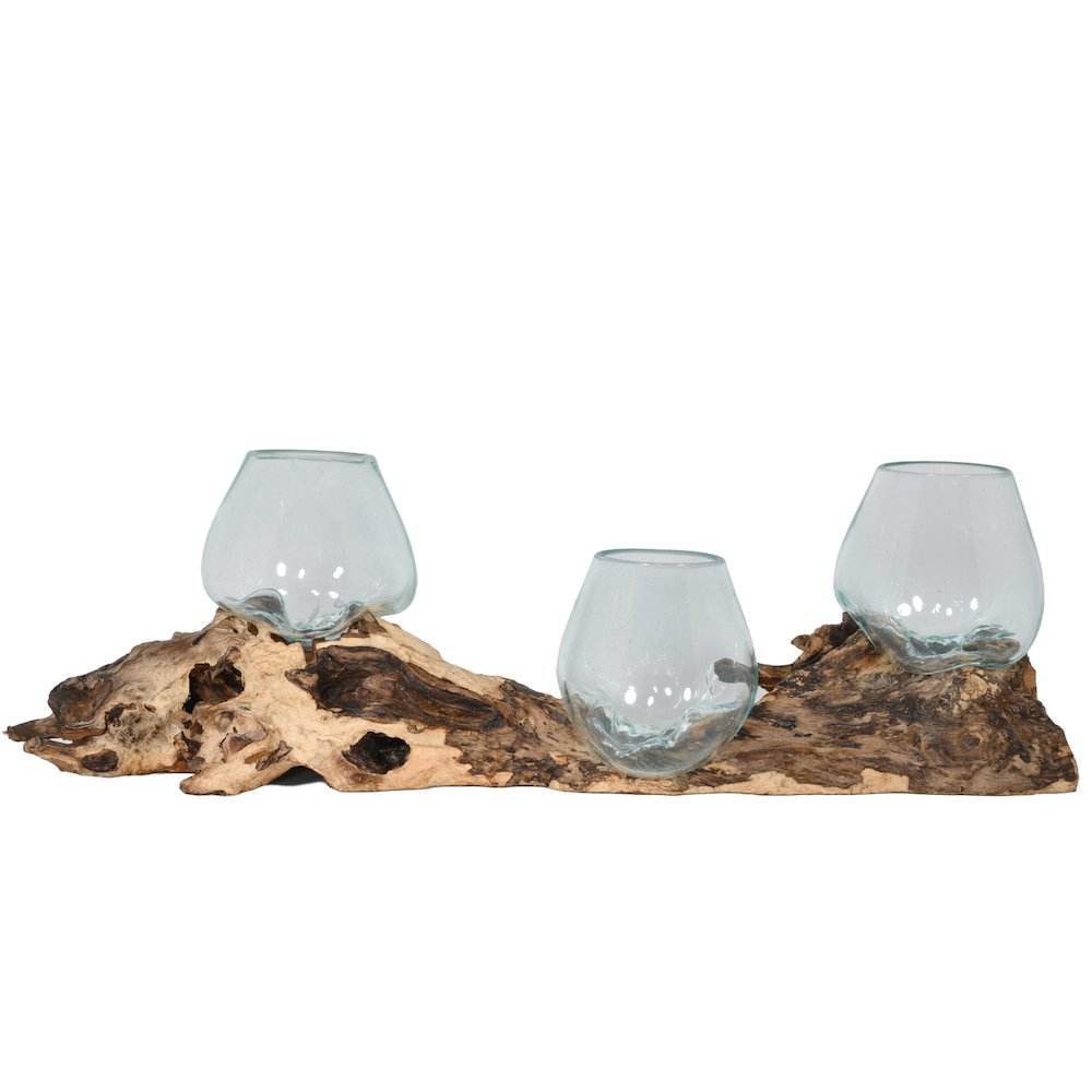 Triple Glass Bowl On Wood. Picture 1