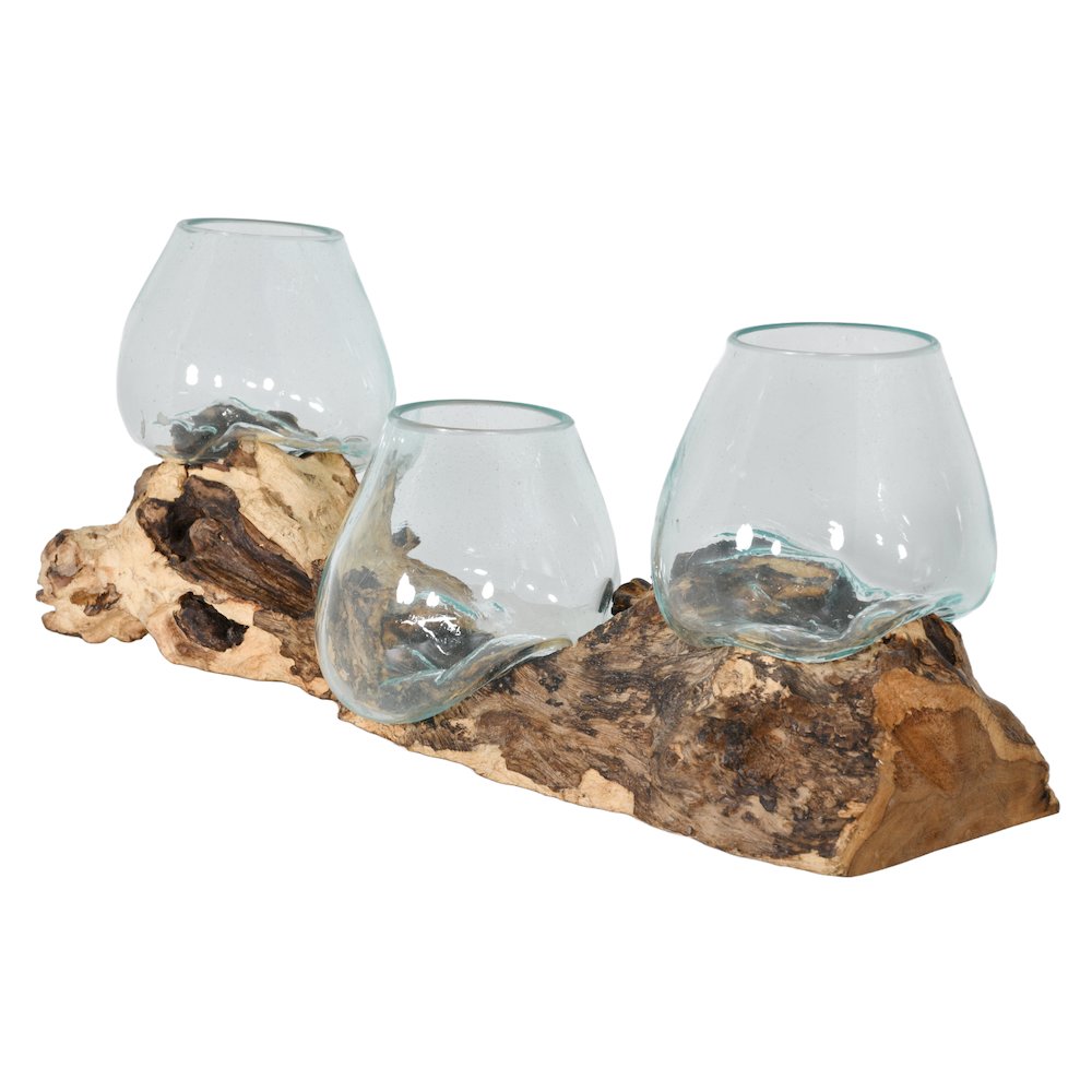 Triple Glass Bowl On Wood. Picture 3
