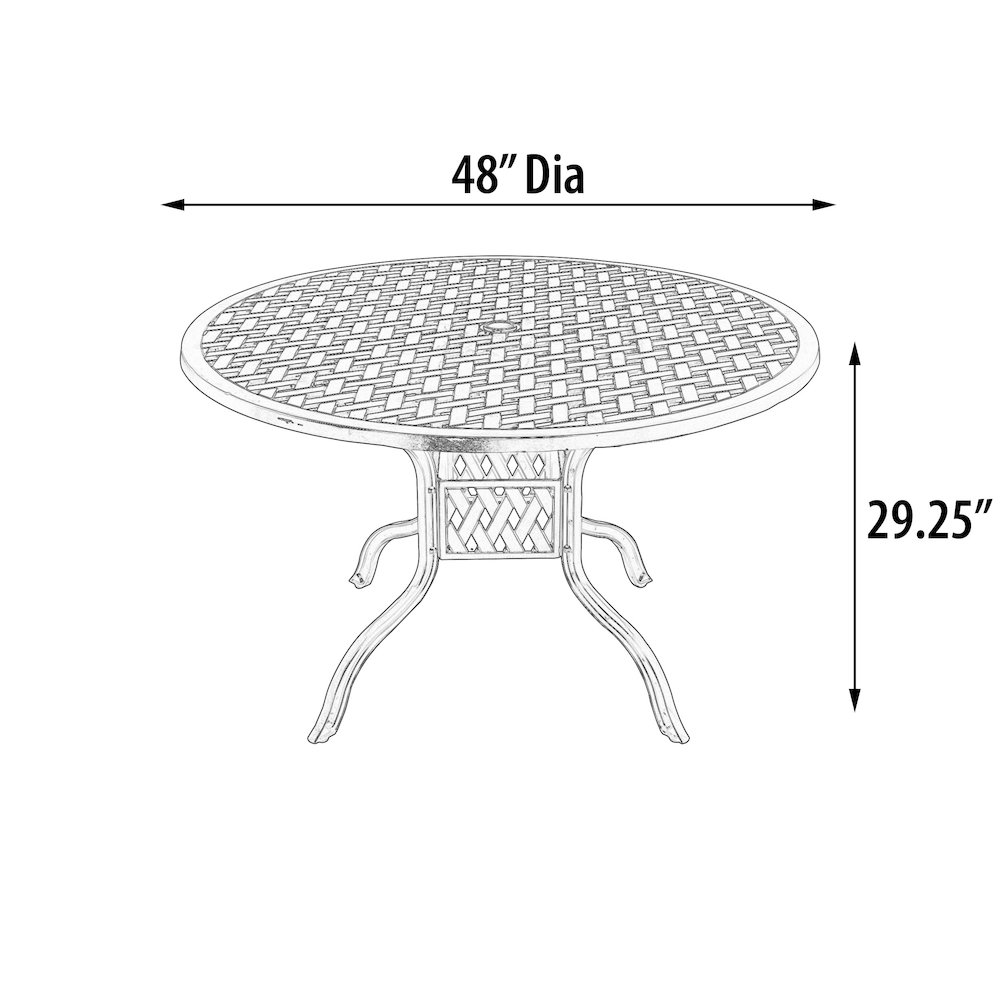 Savannah Outdoor Aluminum Round Dining Table. Picture 10