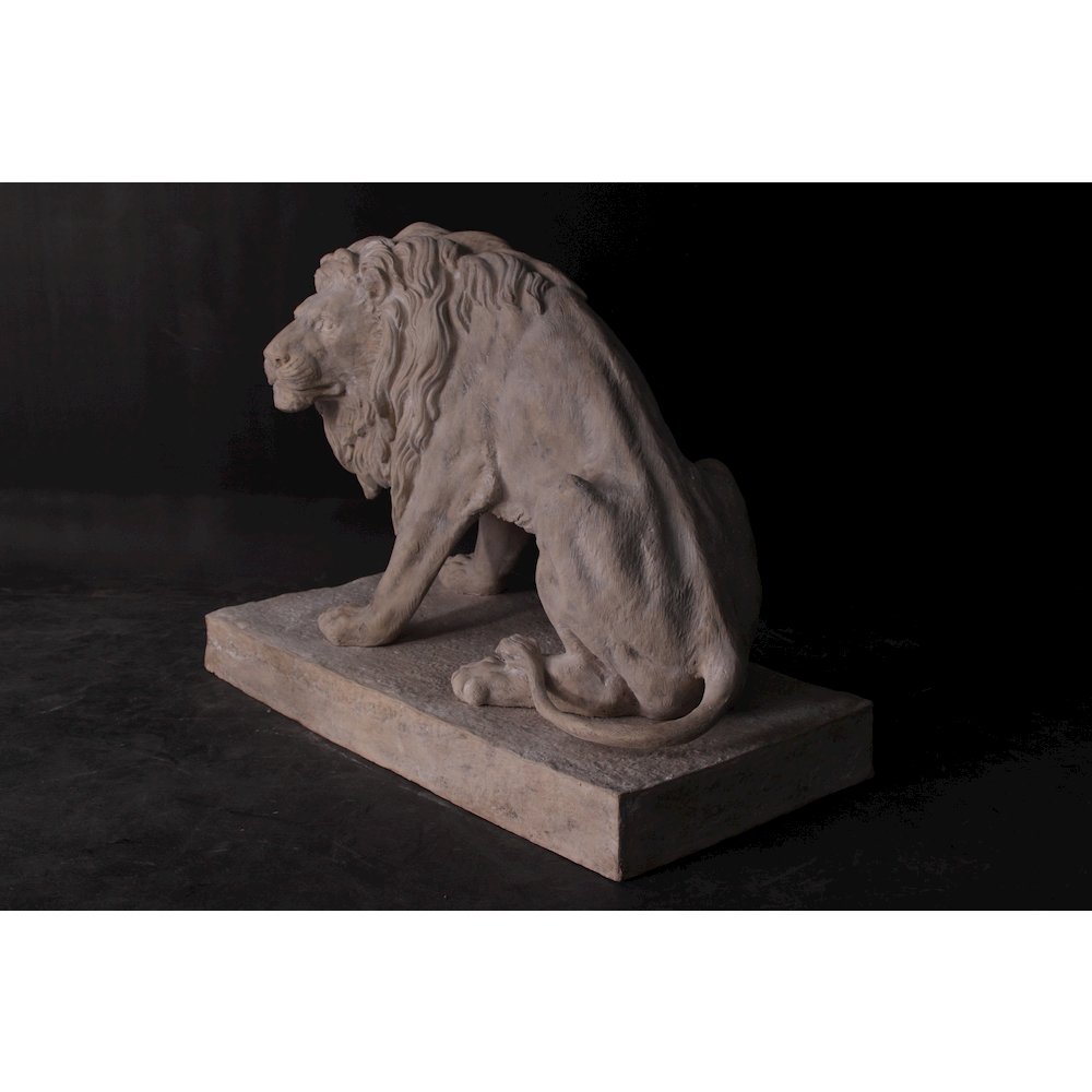 Symmetrical Pair of 39 Inch Entry Lions in Rough Stone. Picture 8