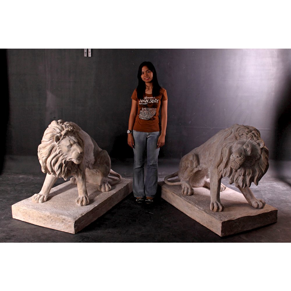 Symmetrical Pair of 39 Inch Entry Lions in Rough Stone. Picture 9