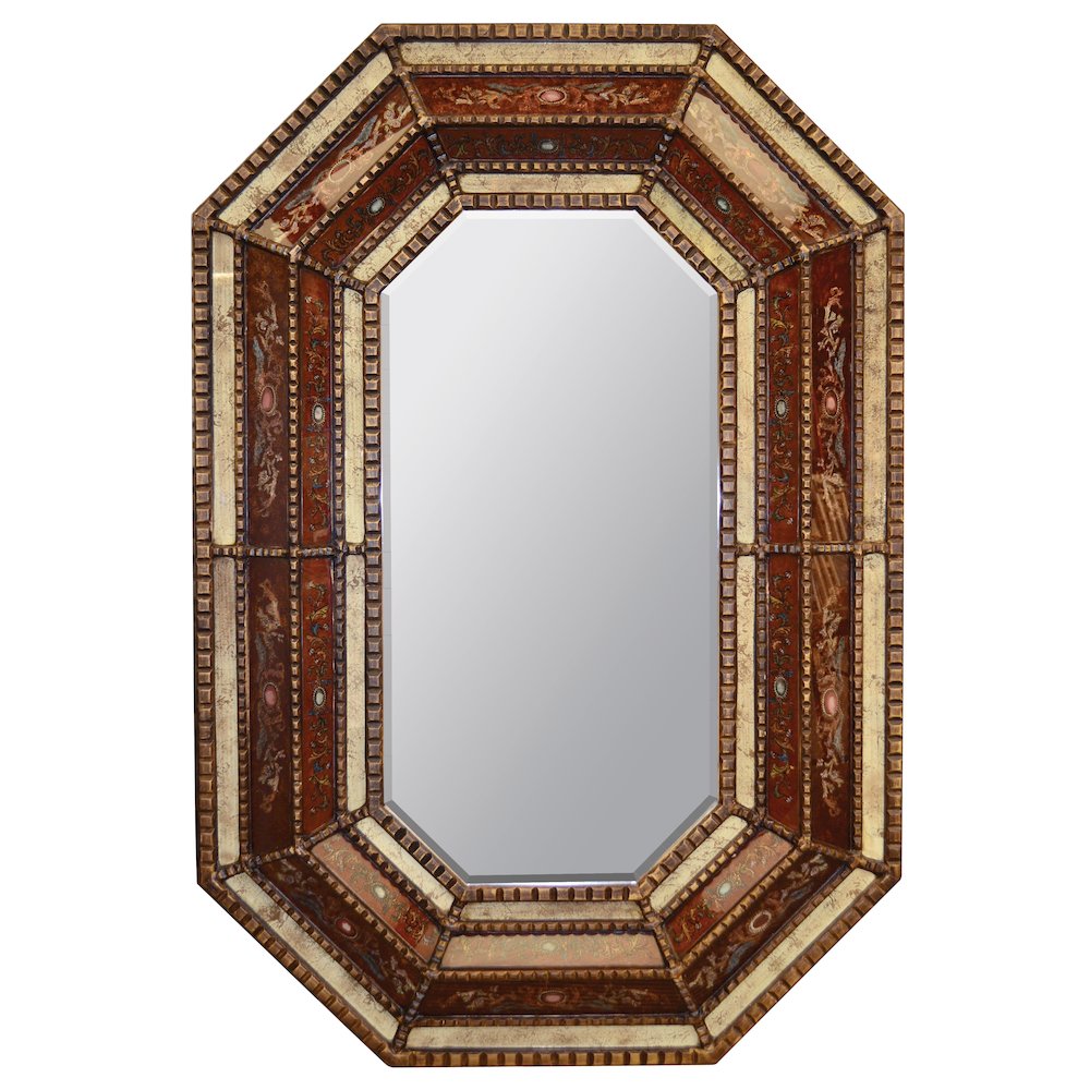 Peruvian Painted Glass Octagonal Mirror. Picture 2
