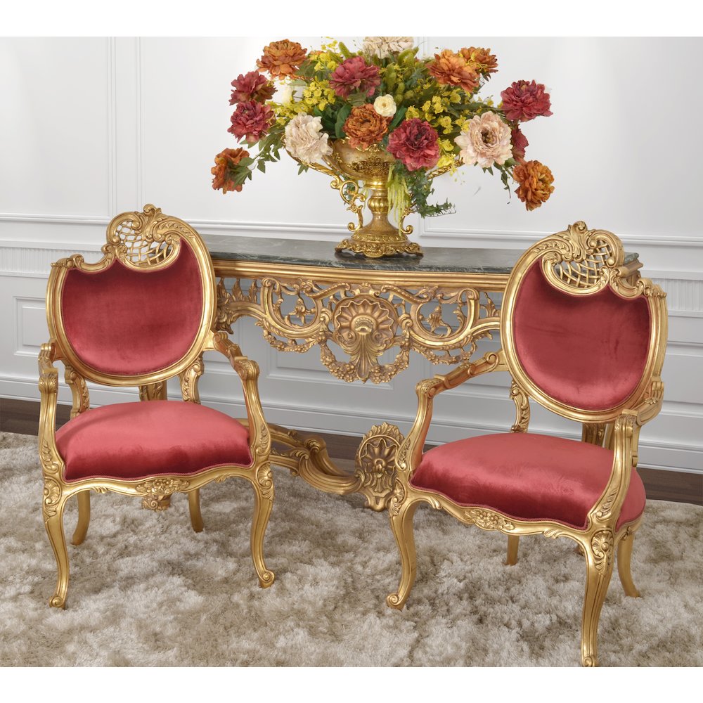 Red Pair of French Rococo Fireside Chairs. Picture 6