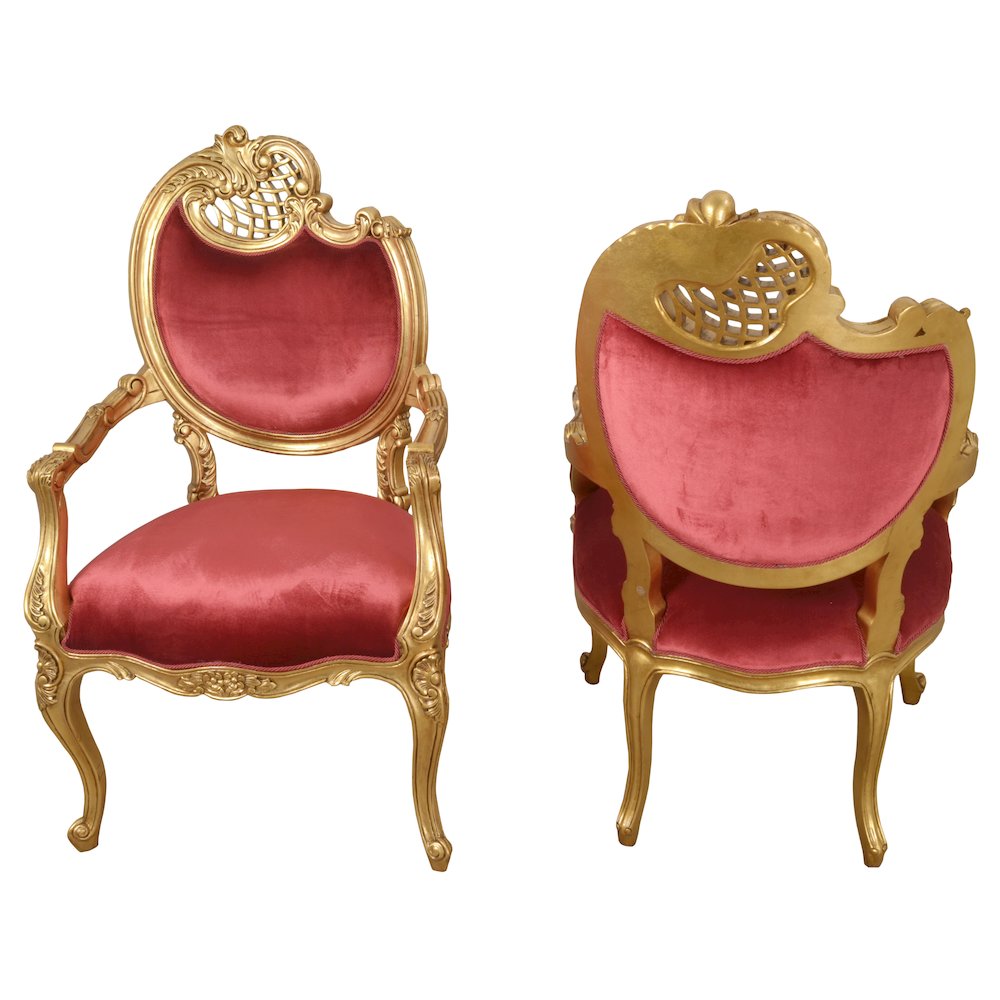 Red Pair of French Rococo Fireside Chairs. Picture 8