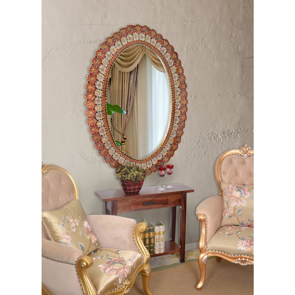 Peruvian Painted Glass Scalloped Mirror. Picture 5