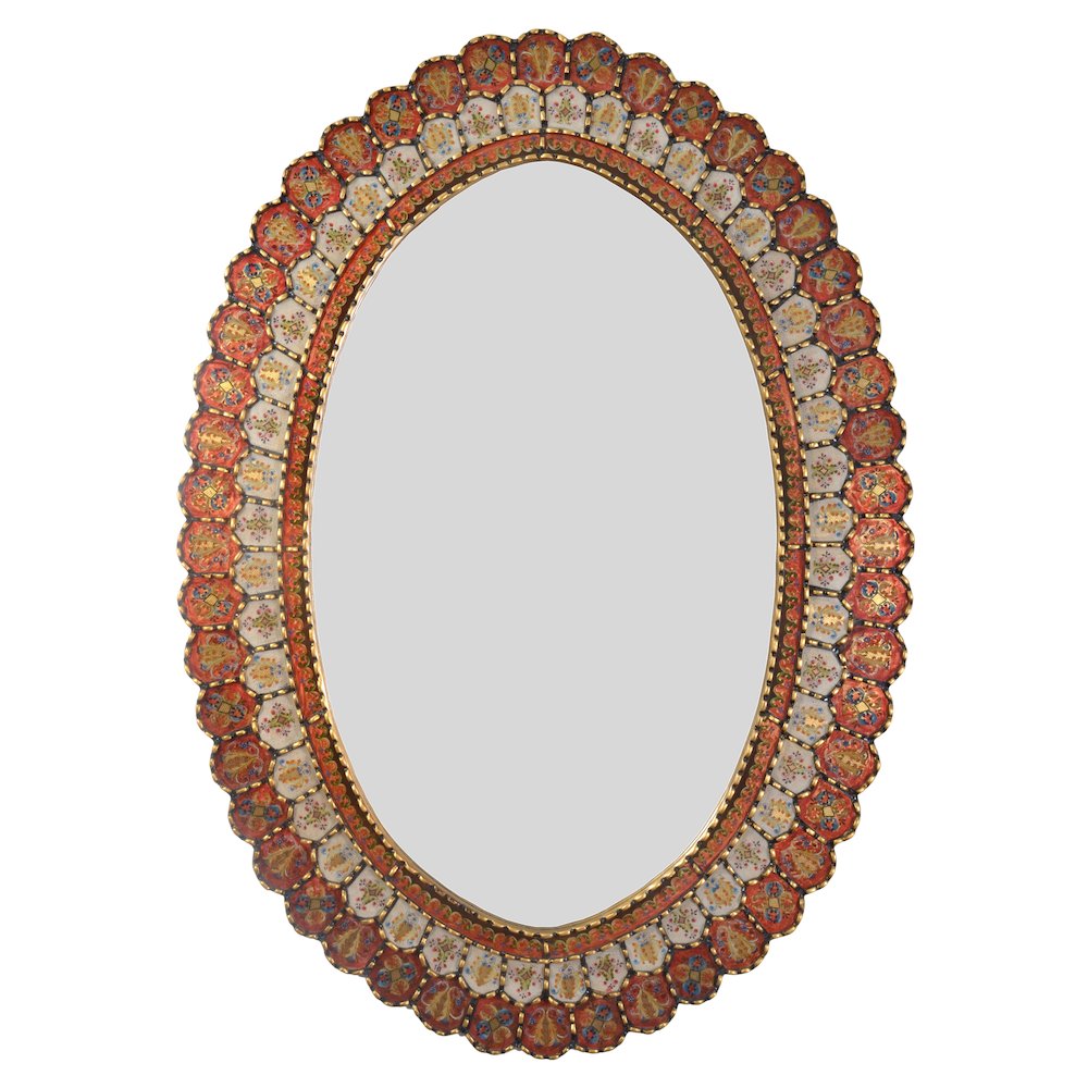Peruvian Painted Glass Scalloped Mirror. Picture 6