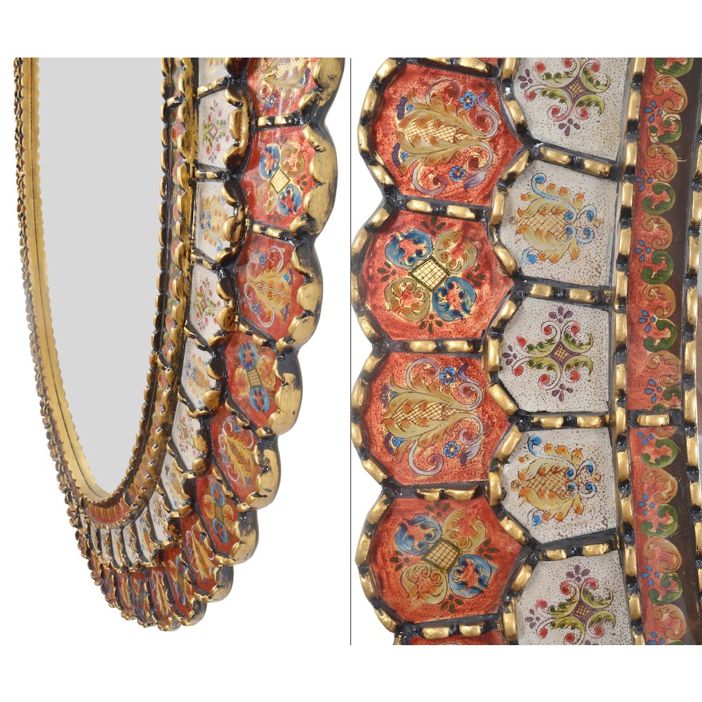 Peruvian Painted Glass Scalloped Mirror. Picture 8