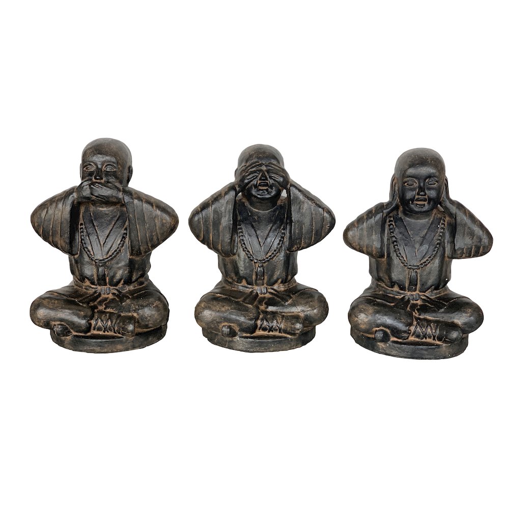 Hear See And Speak No Evil Monk Set Of 3 Black Earthy Finish. Picture 3