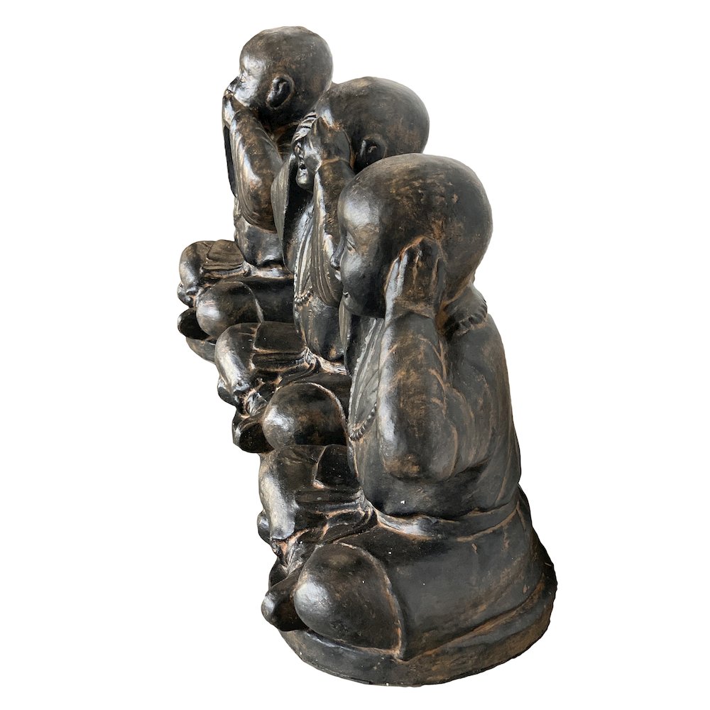 Hear See And Speak No Evil Monk Set Of 3 Black Earthy Finish. Picture 4