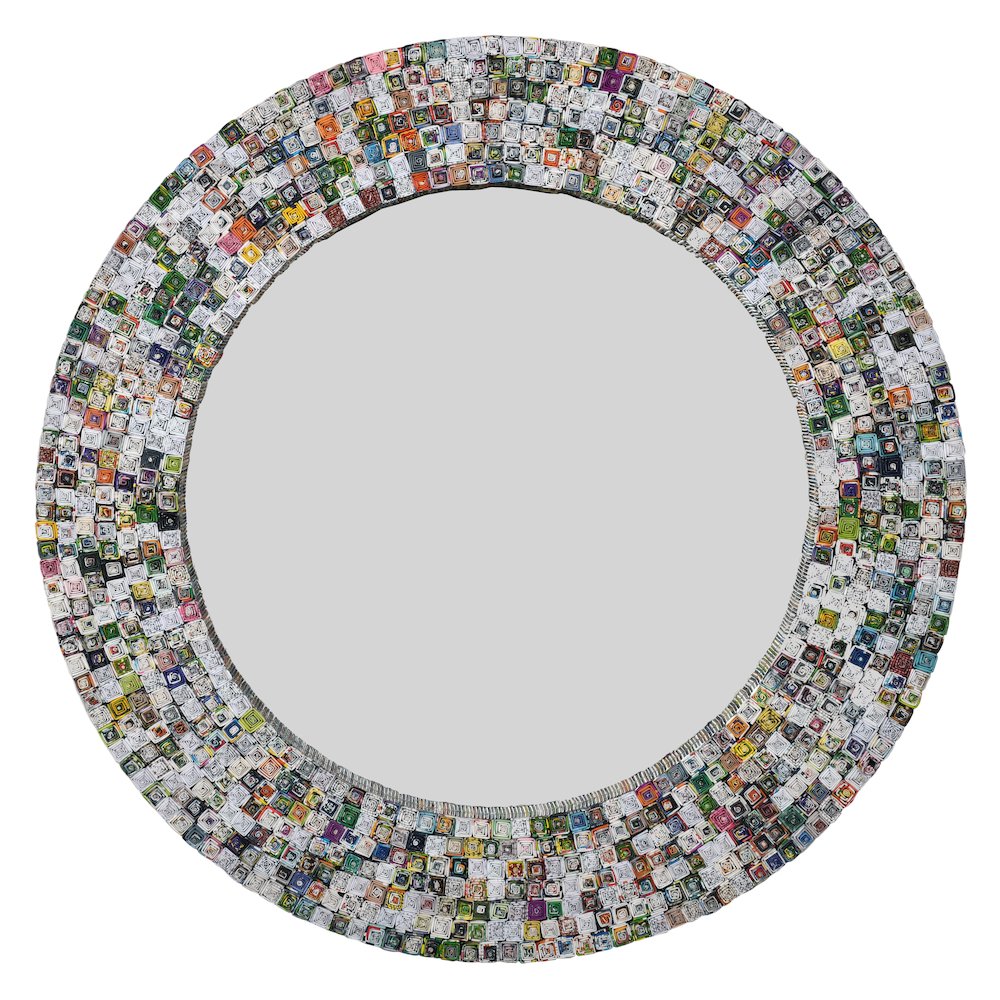 quilled Large Pyramid Art Mirror 47" Round. Picture 6