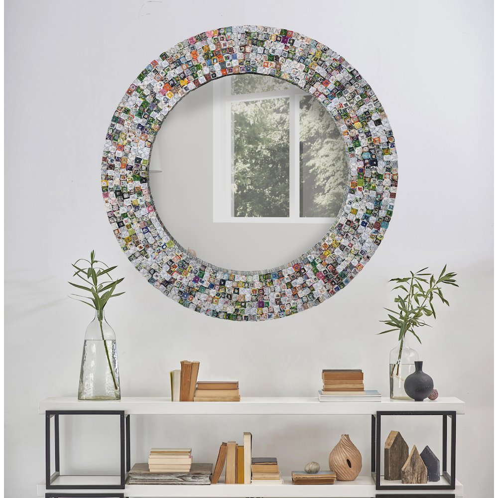 quilled Large Pyramid Art Mirror 47" Round. Picture 7