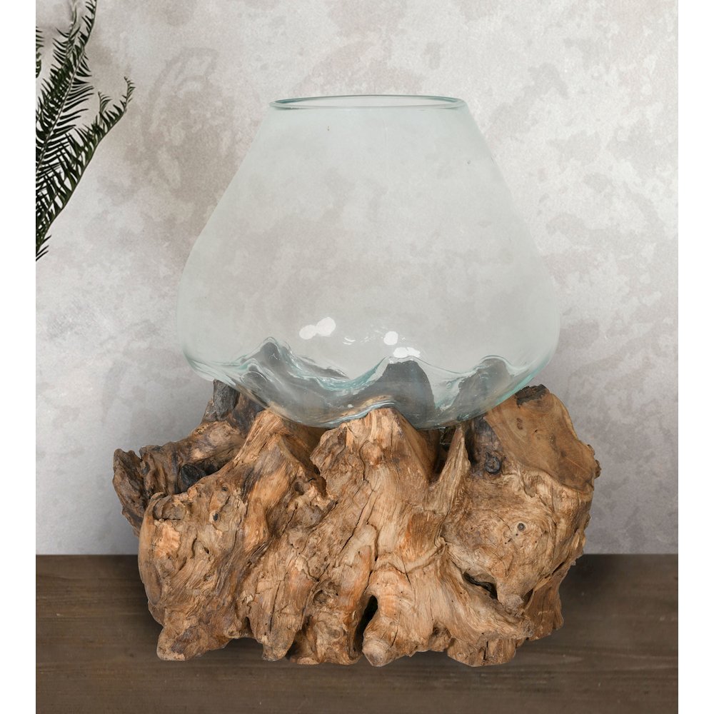Glass Bowl On Wood Medium. Picture 7