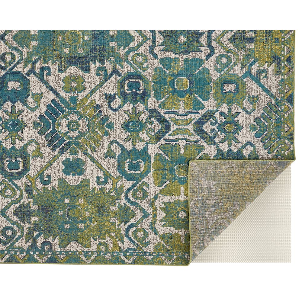 Foster Modern Style Slavic Kilim Rug, Citron Green/Teal/Tan, 10ft x 13ft-2in, FST3758FGRNBGEH13. Picture 4