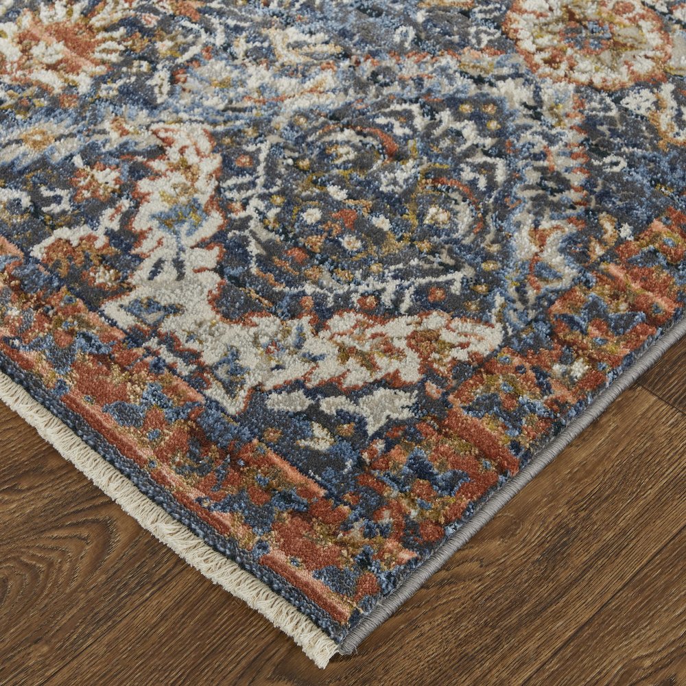 Kaia Transitional Floral & Botanical, Blue/Orange/Ivory, 2'-6" x 10' Runner. Picture 3