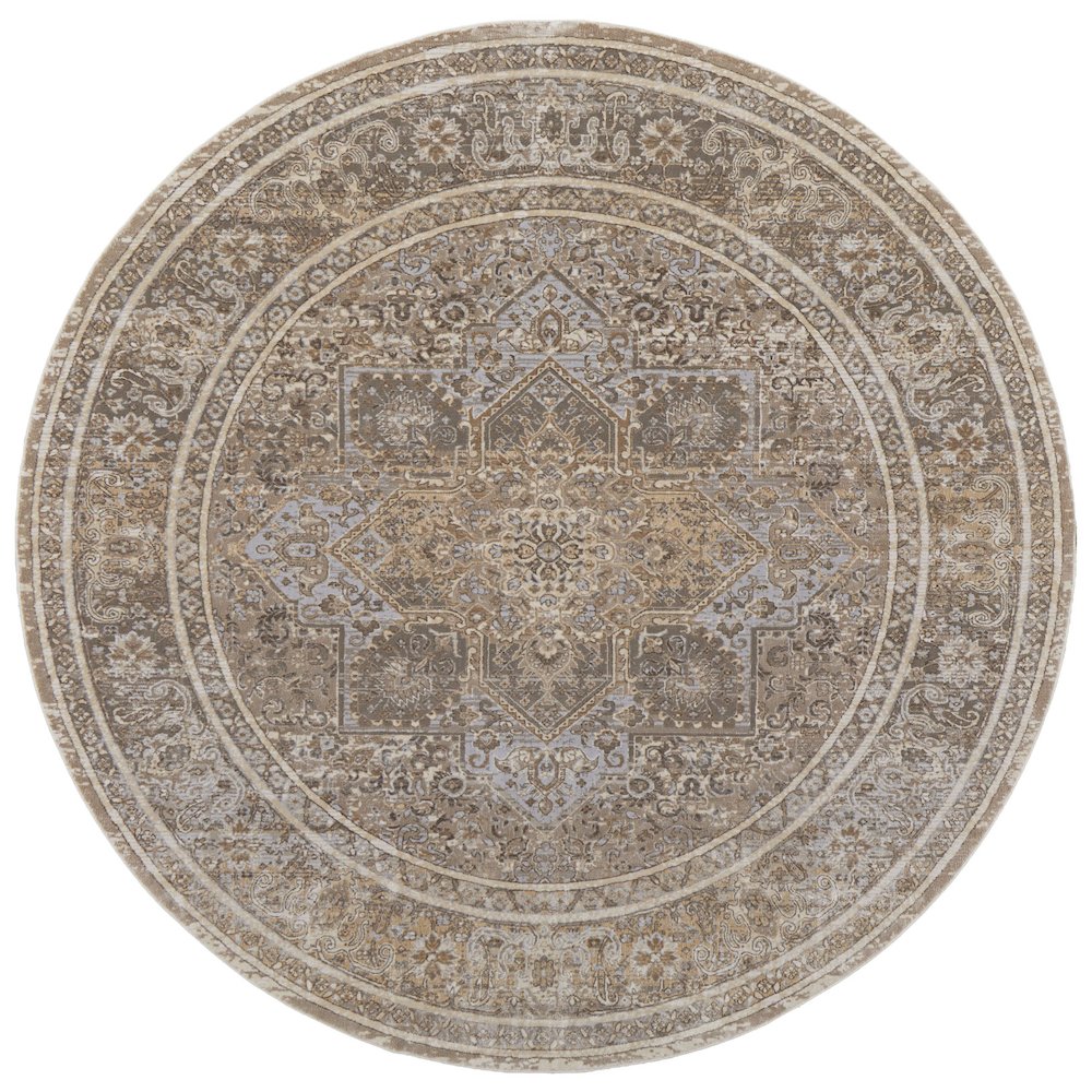 Celene Traditional Medallion, Tan/Brown/Ivory, 7'-9" x 7'-9" Round Rug. Picture 1