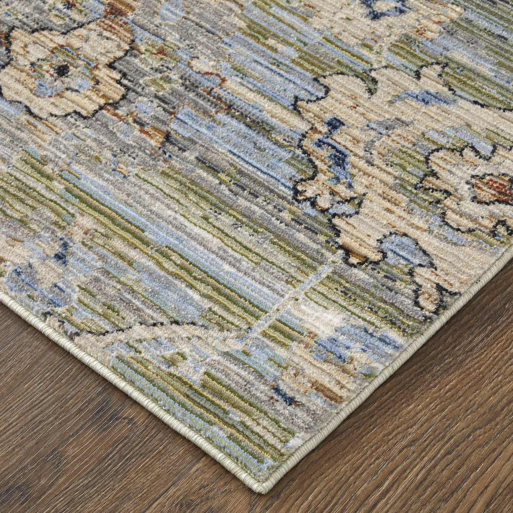 Melrose Traditional Floral & Botanical, Green/Ivory/Blue, 5' x 7'-6" Area Rug. Picture 3