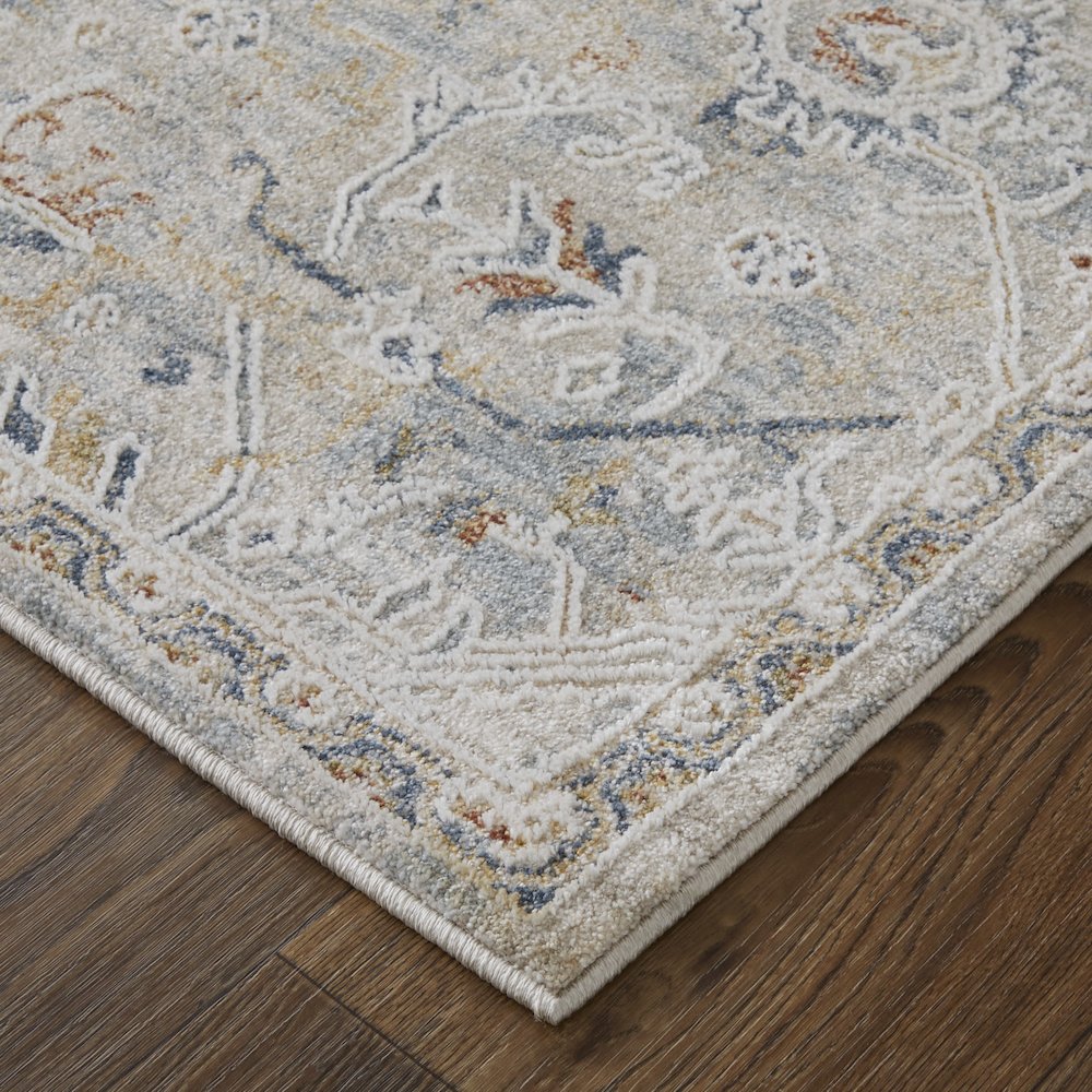 Pasha Transitional Distressed, Ivory/Blue/Tan, 2' x 3' Accent Rug. Picture 3