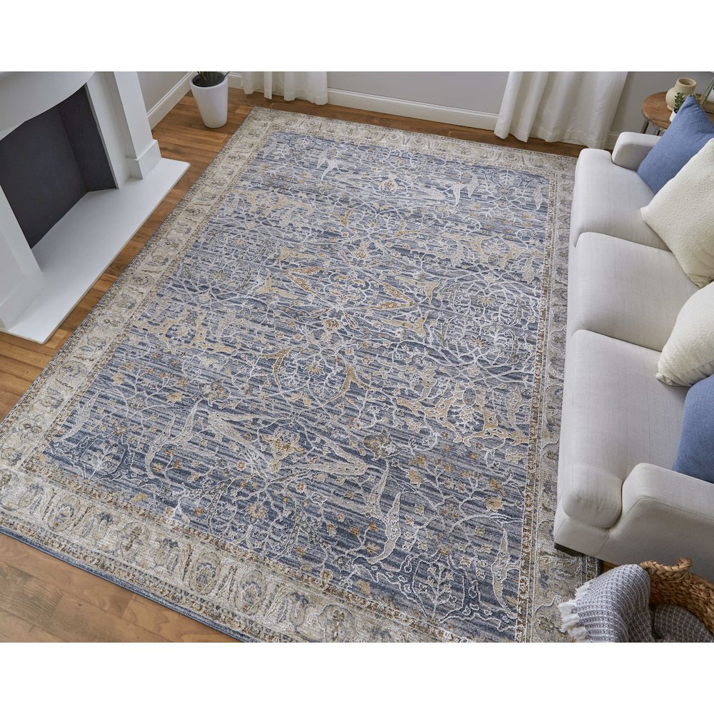 Pasha Transitional Ikat, Blue/Taupe/Ivory, 5' x 7'-6" Area Rug. Picture 2