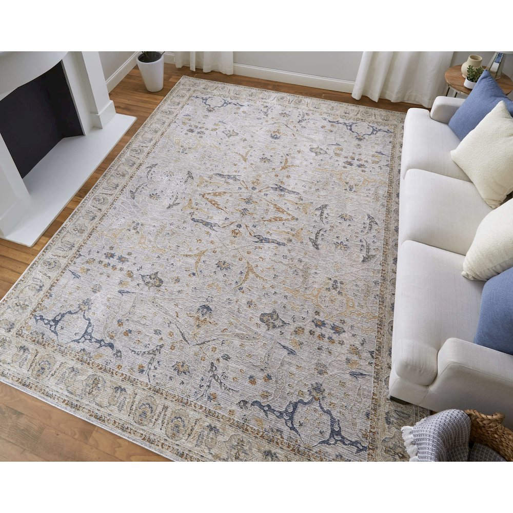 Pasha Transitional Ikat, Ivory/Blue/Taupe, 2' x 3' Accent Rug. Picture 2