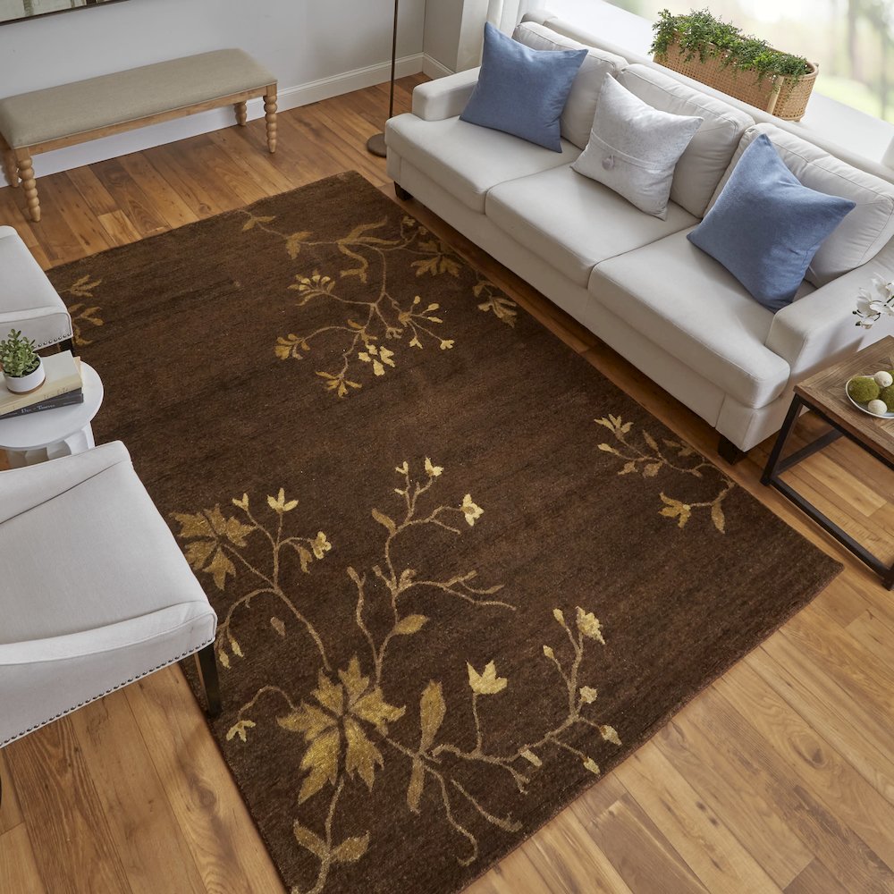 Cordonnet Transitional Floral & Botanical, Green/Gold, 4' x 6' Accent Rug. Picture 2