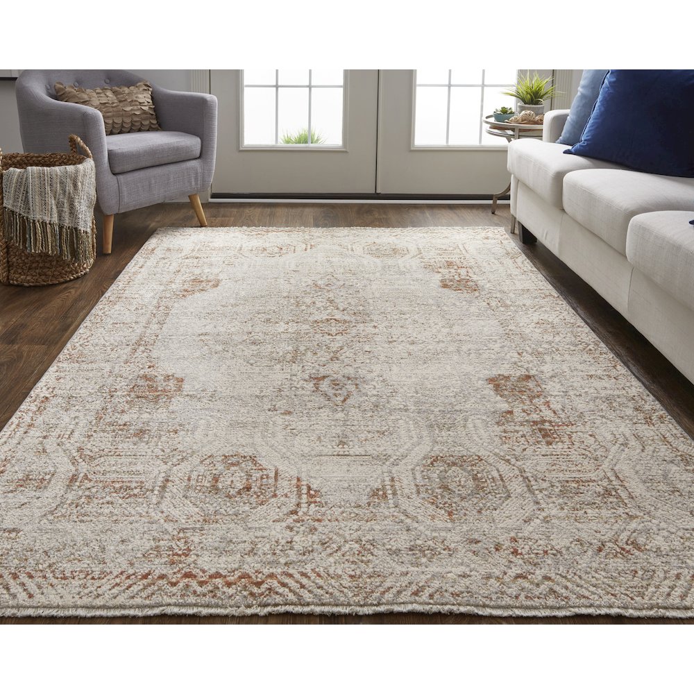 Kaia Transitional Distressed, Tan/Ivory/Orange, 3' x 5' Accent Rug. Picture 2
