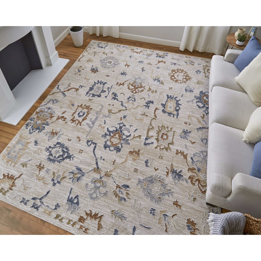 Pasha Transitional Floral & Botanical, Ivory/Blue/Gold, 2' x 3' Accent Rug. Picture 2
