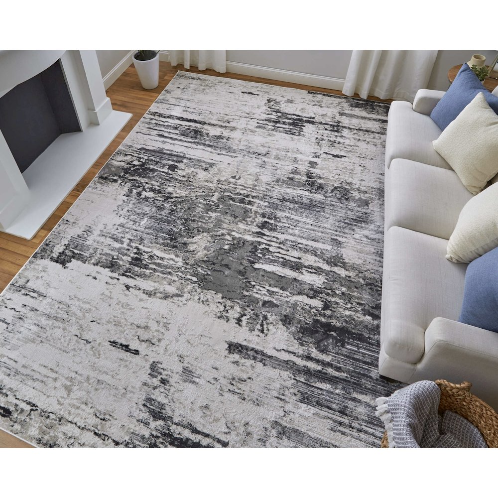 Prasad Modern Abstract, Ivory/Gray/Taupe, 1'-8" x 2'-10" Accent Rug. Picture 2