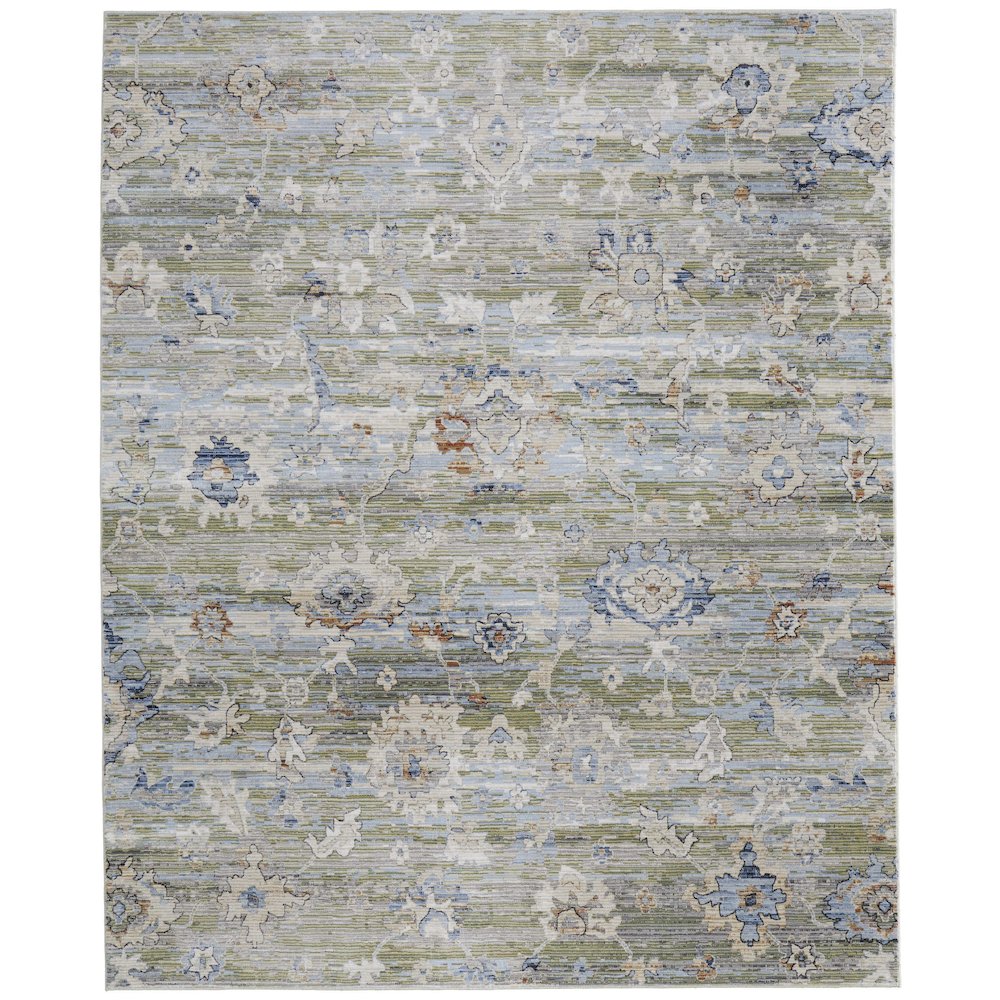 Traditional Floral & Botanical, Green/Ivory/Blue, 7'-10" x 10'-3" Area Rug. Picture 1