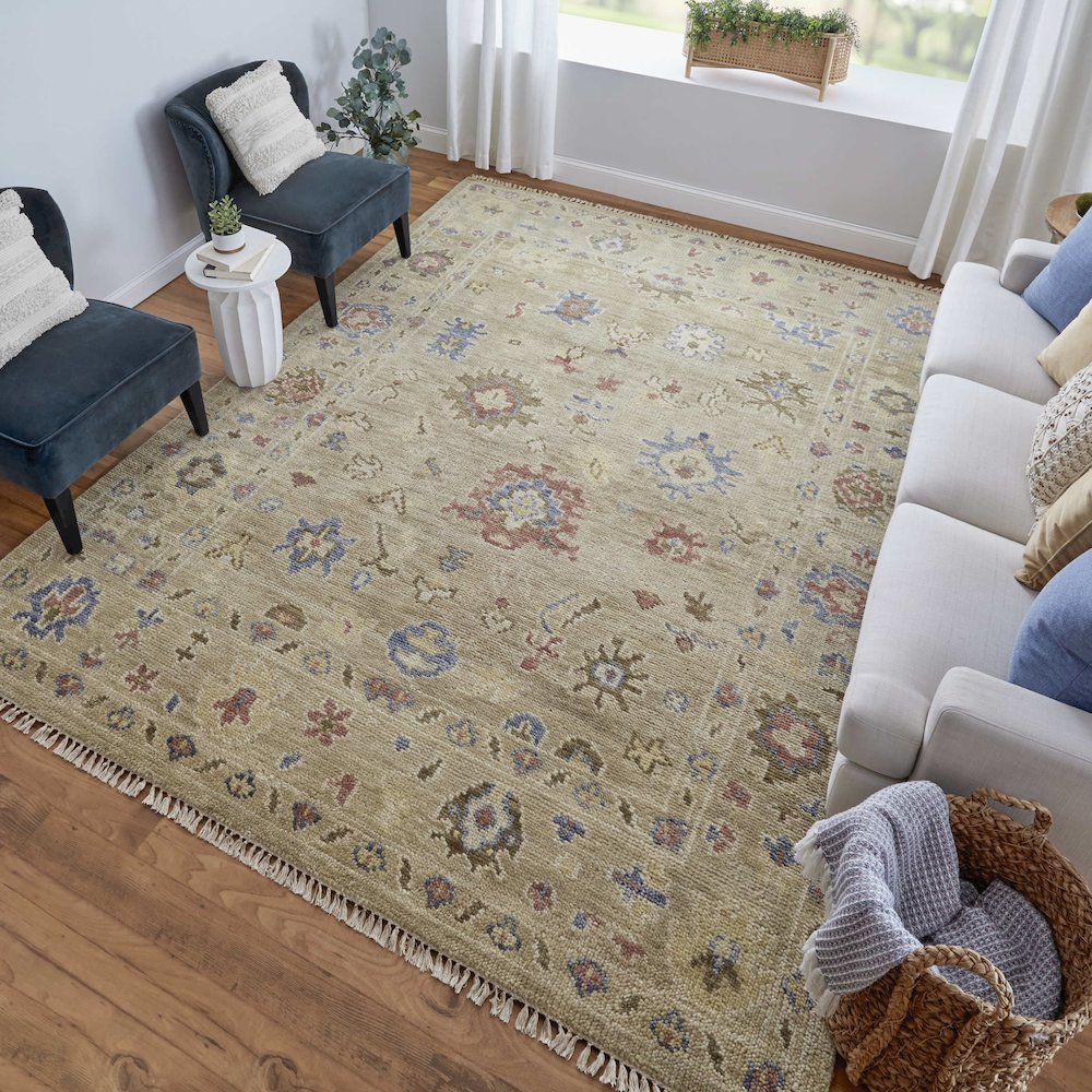 Fillmore Transitional Floral & Botanical, Brown/Tan/Blue, 3' x 5' Accent Rug. Picture 2