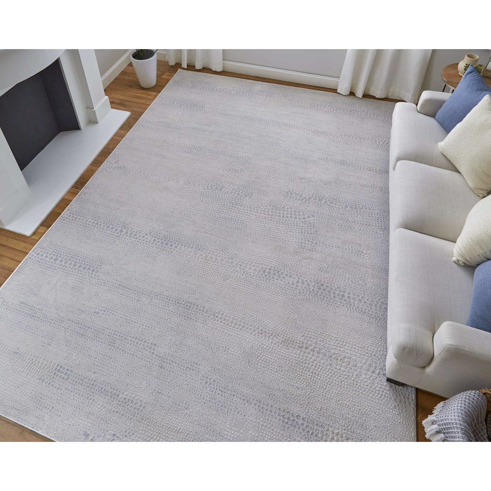 Prasad Modern Distressed, Ivory/Silver/Gray, 10' x 13'-2" Area Rug. Picture 2